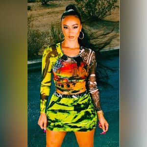 Multicolor Mesh 2pc Skirt Set